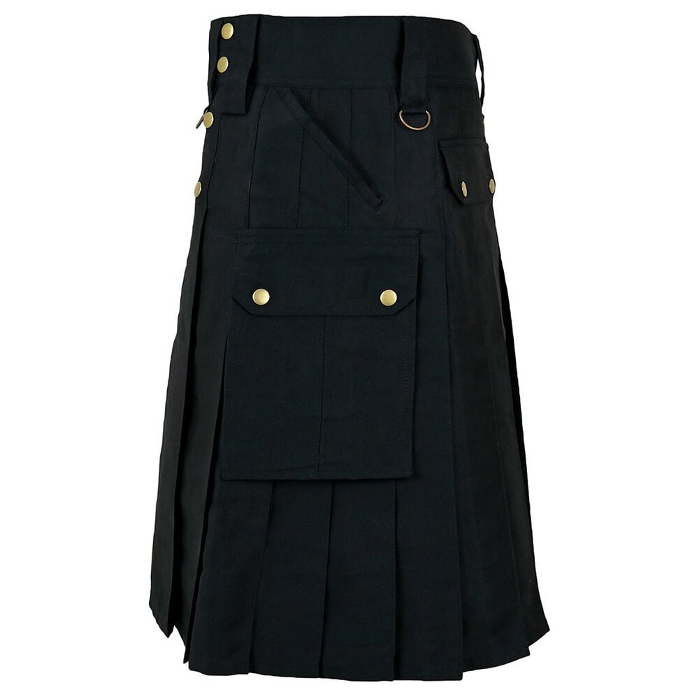 Men’s Black Scottish Utility Kilt 6 Pocket Cargo Traditional Style